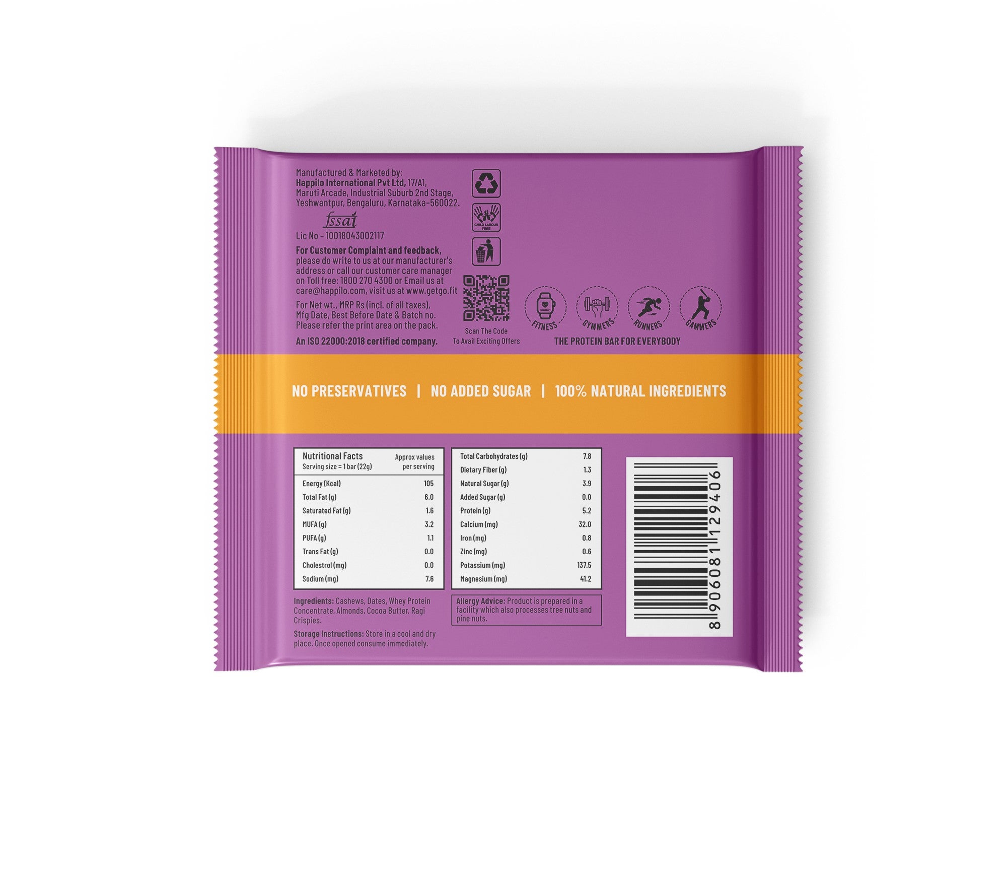 GetGo California Almond Fudge Protein Bar 22g