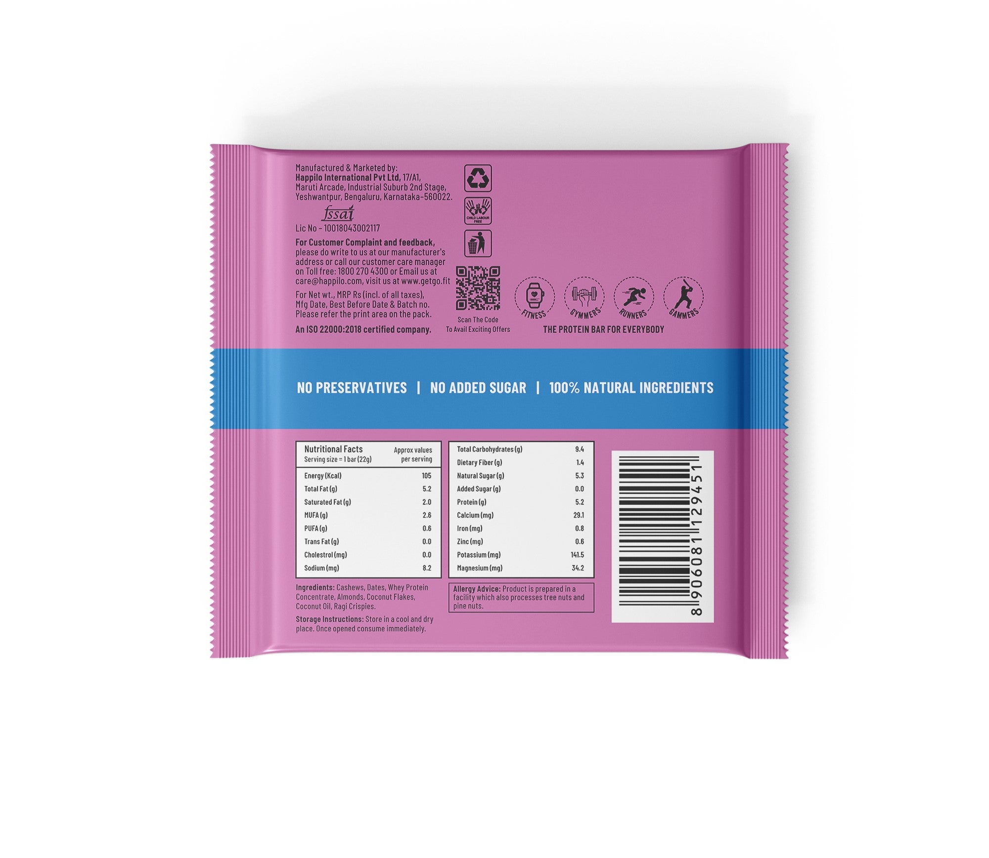 GetGo Indian Creamy Coconut Fudge Protein Bar 22g