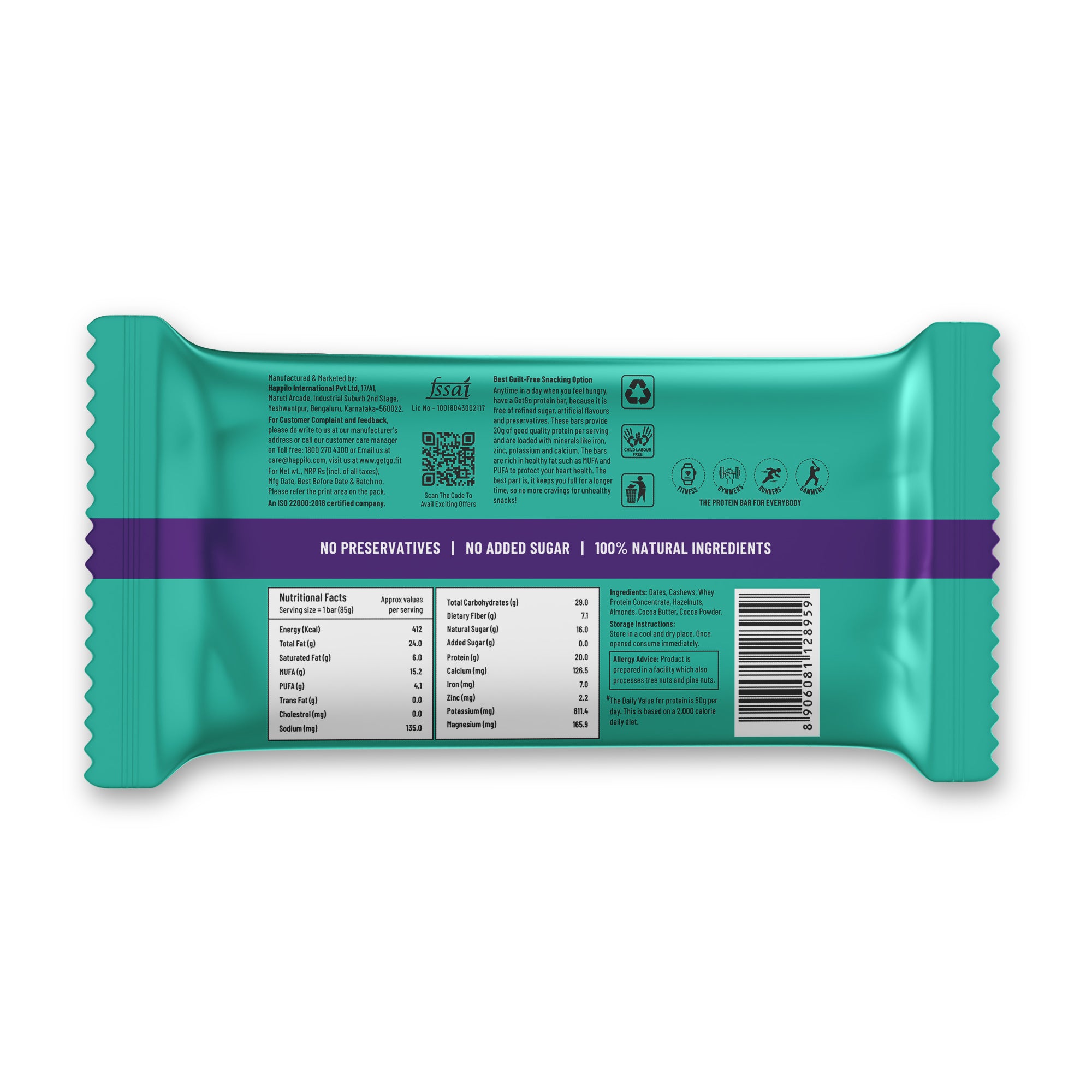 GetGo Turkish Hazelnut Cocoa Fudge Protein Bar 85g
