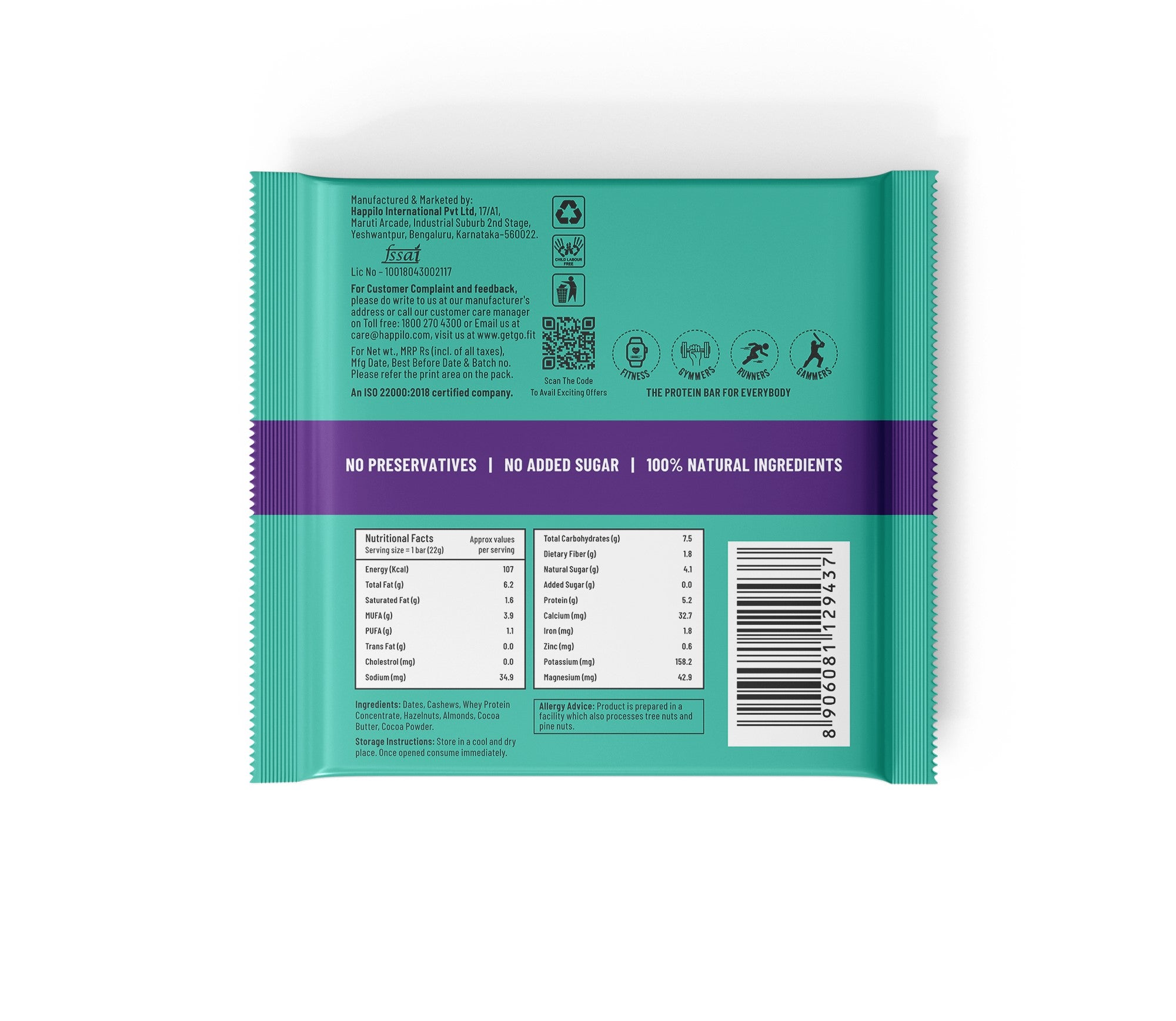 GetGo Turkish Hazelnut Cocoa Fudge Protein Bar 22g