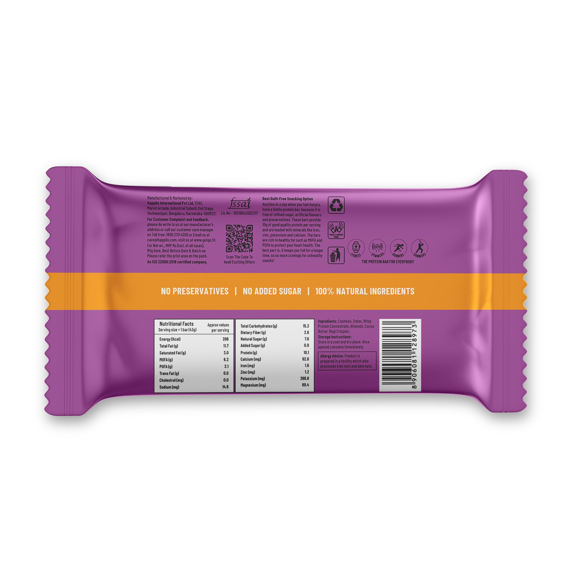 GetGo California Almond Fudge Protein Bar 43g