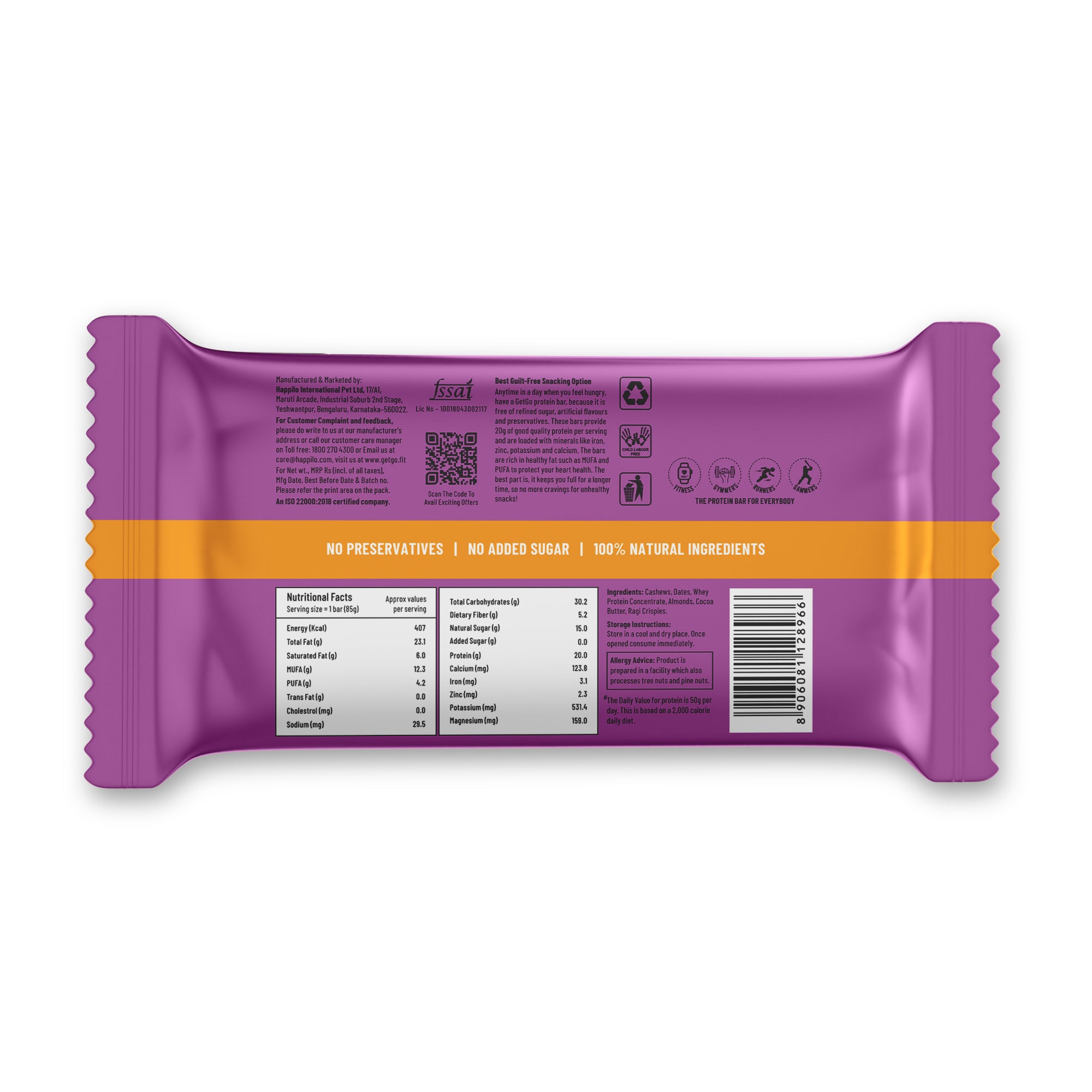 GetGo California Almond Fudge Protein Bar 85g