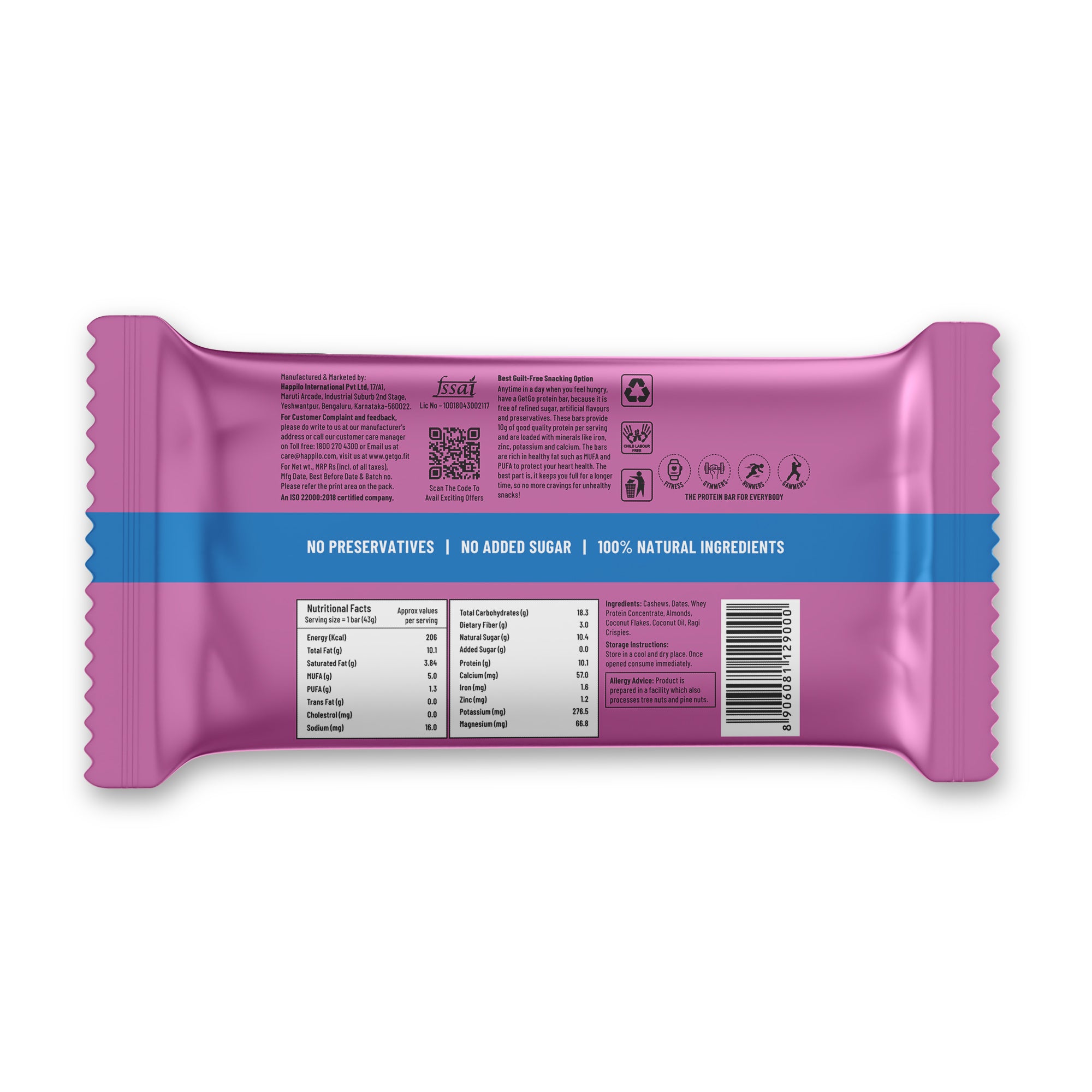 GetGo Indian Creamy Coconut Fudge Protein Bar 43g