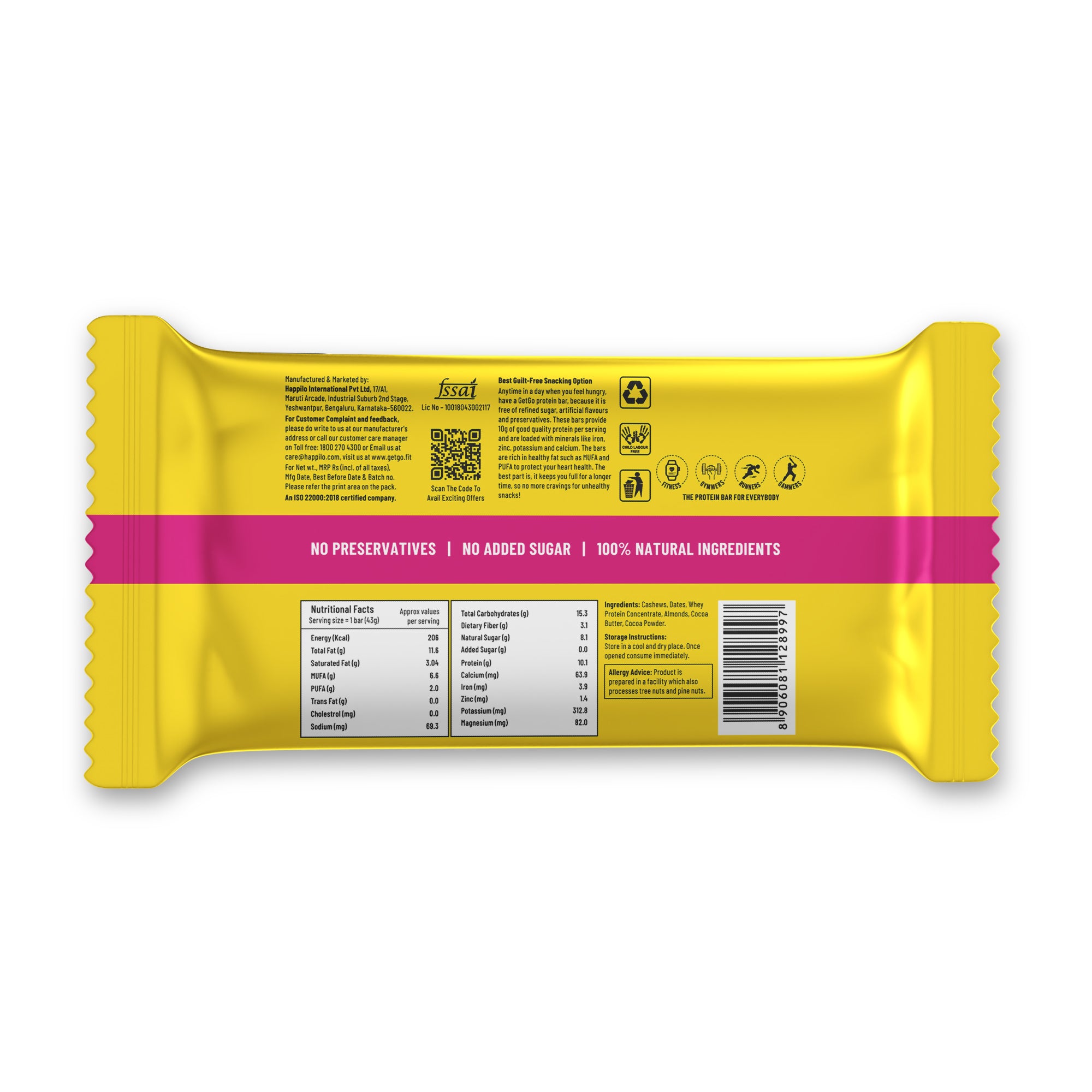 GetGo Cocoa Almond Fudge Protein Bar 43g
