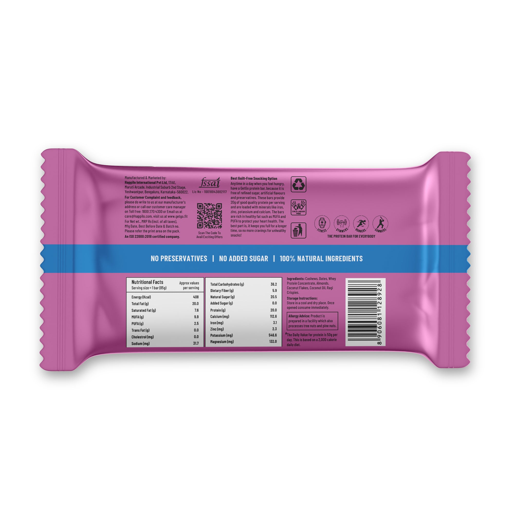 GetGo Indian Creamy Coconut Fudge Protein Bar 85g