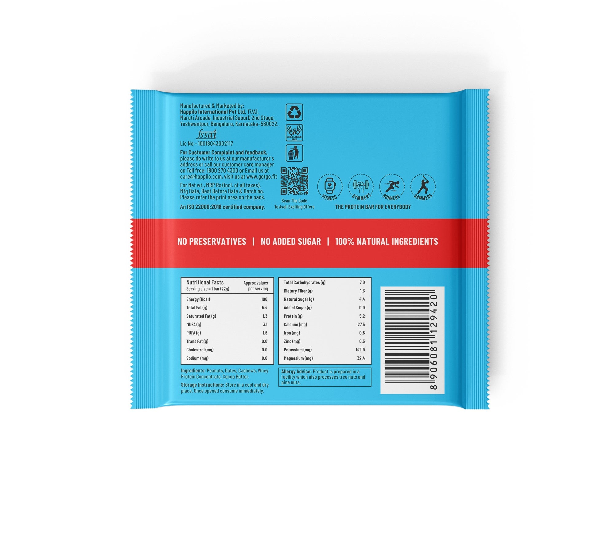 GetGo Natural Peanut Butter Fudge Protein Bar 22g