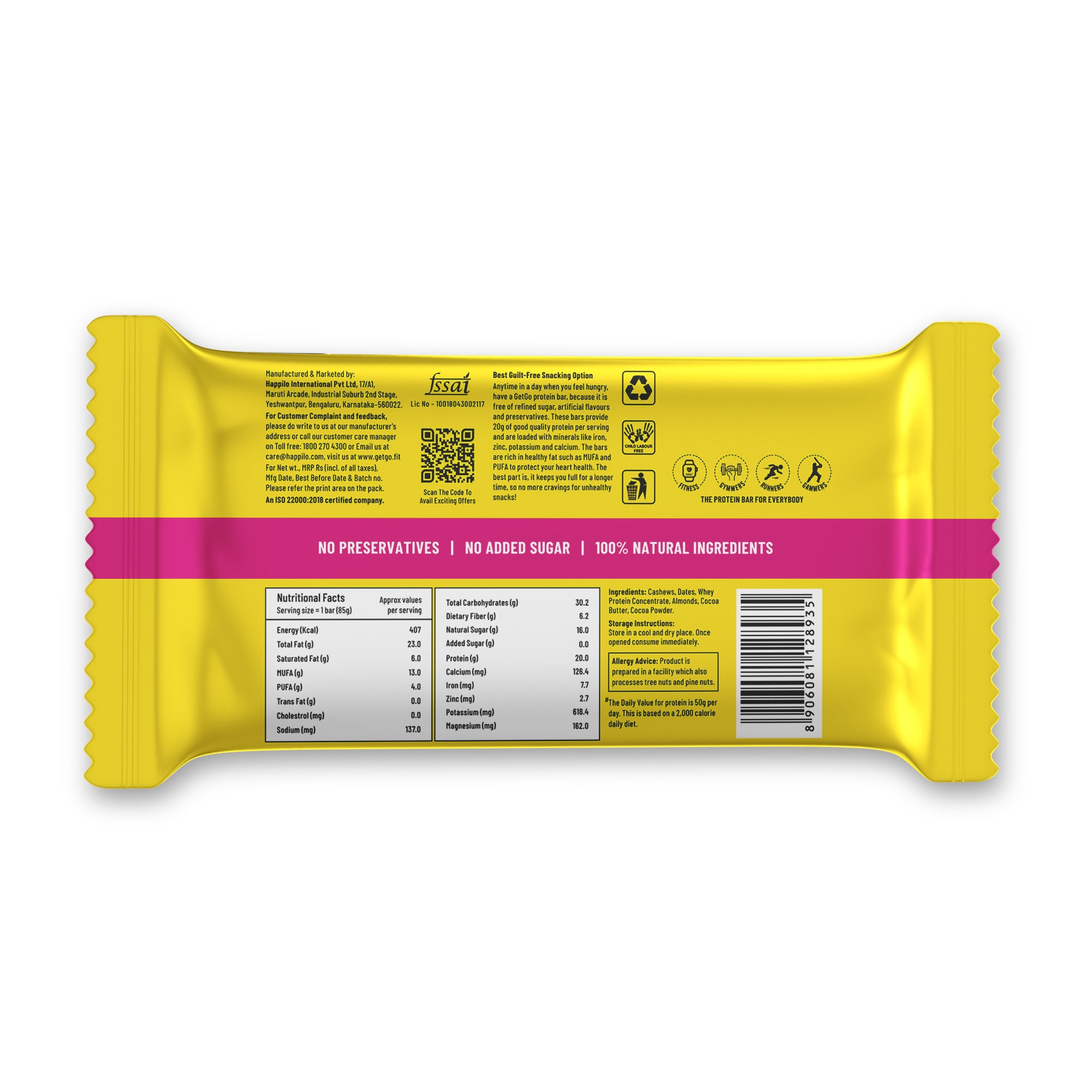 GetGo Cocoa Almond Fudge Protein Bar 85g
