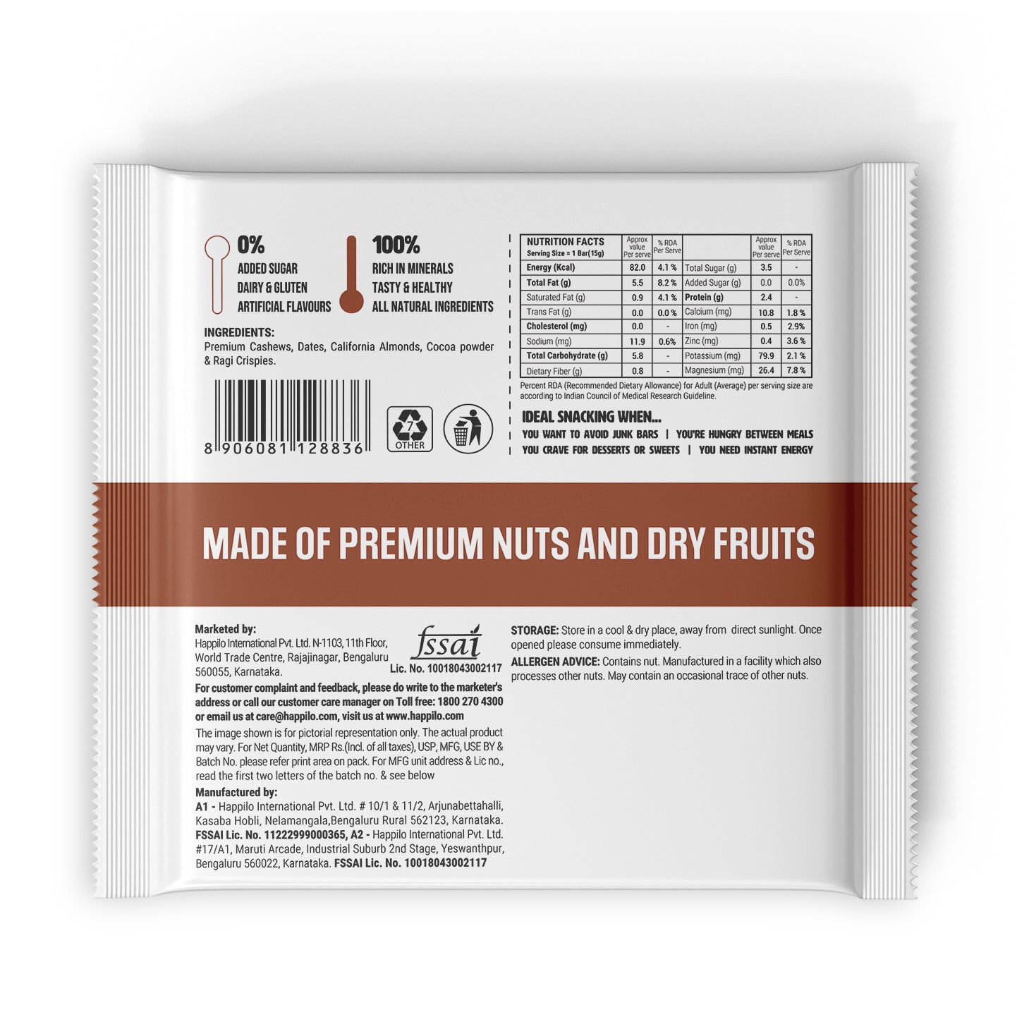 Choco Almonds Mini Dry Fruit Bar Gift Pack (12x15g)