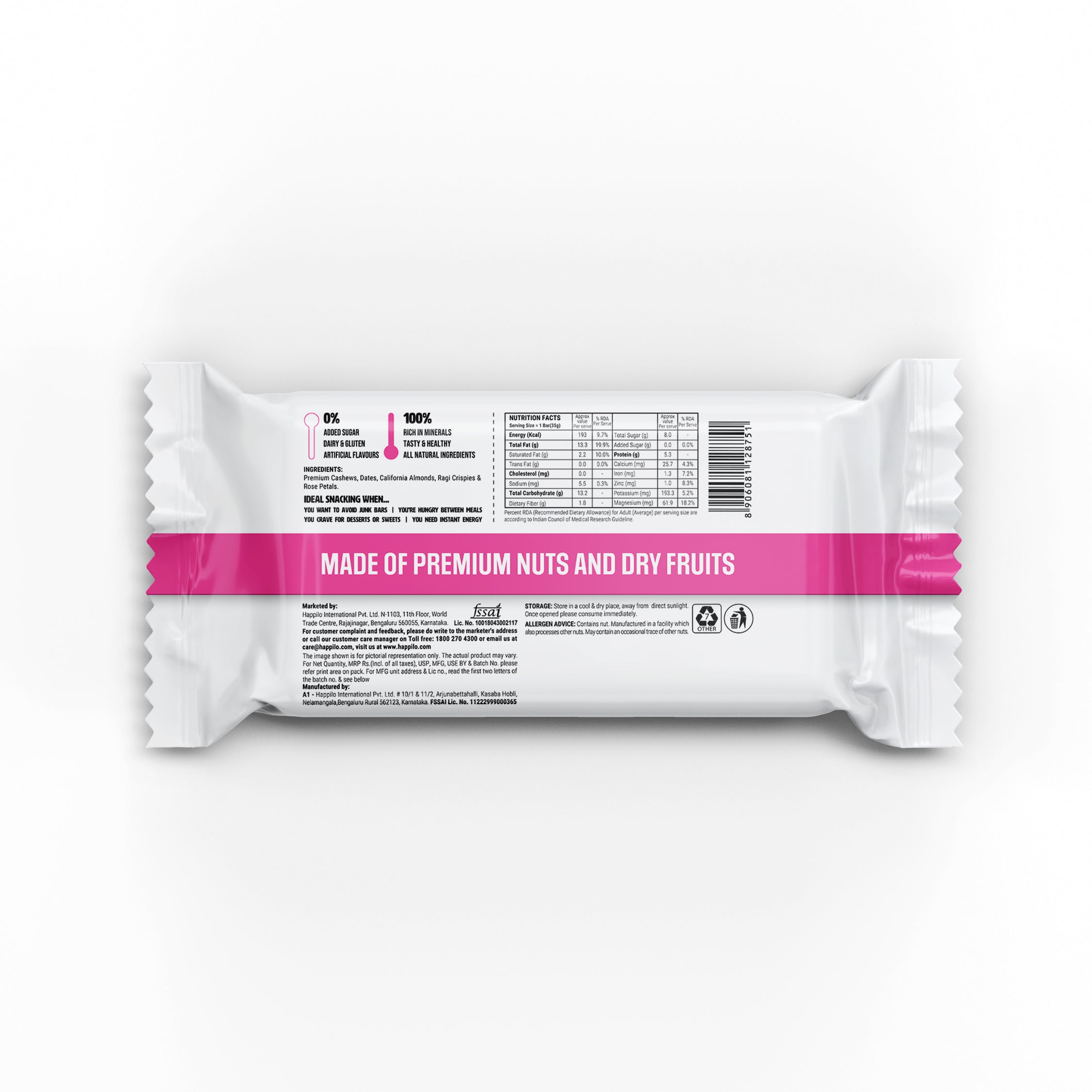 Rose Almonds Dry Fruit Bar Pack (6x35g)